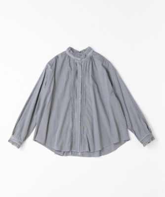 シェリー・F ギンガムチェックの立ち襟ギャザーブラウス