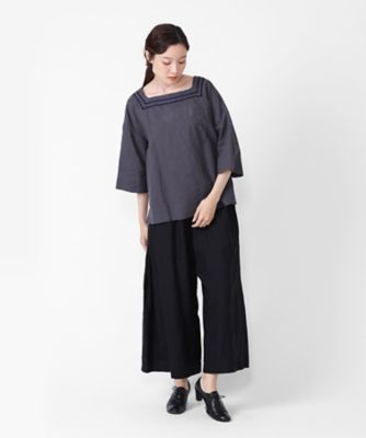 アレッサパンツ　麻素材のボックスタックワイドパンツ　１４００５５１ー１０