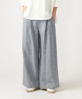 ＜BASCO (Women/大きいサイズ)＞クラリパンツ　リネンの細ストライプワイドパンツ