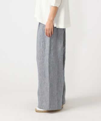 クラリパンツ リネンの細ストライプワイドパンツ | BASCO (Women  