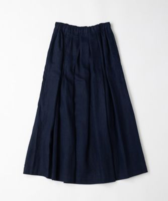 カッサスカート・16 リネン素材のタックスカート／ネイビーとサンド  