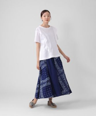 ビバスカート・B インディゴ抜染バンダナ柄のタックスカート