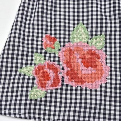 お花刺しゅうギンガムチェック刺しゅう　ブルマ付ワンピース
