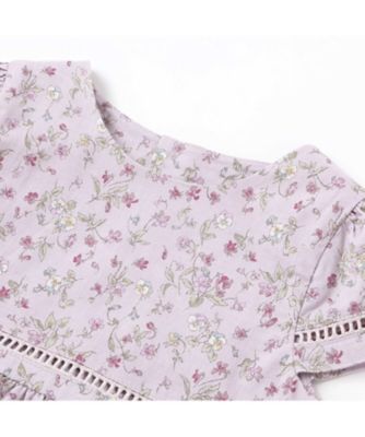 すみれ花プリント はしごレースブルマ付きワンピース ベビー 1702