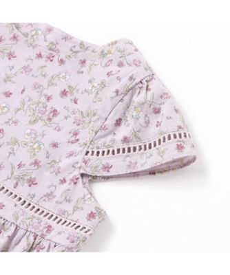 すみれ花プリント はしごレースブルマ付きワンピース ベビー 1702