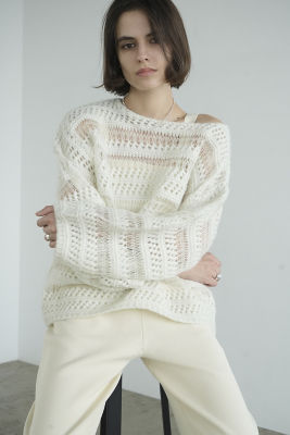 ＜CLANE (Women)＞ＳＨＥＥＲ　ＢＯＲＤＥＲ　ＭＯＨＡＩＲ　ＫＮＩＴ