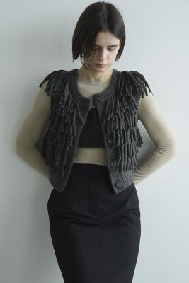 ＜CLANE (Women)＞Ｗ　ＦＡＣＥ　ＦＲＩＮＧＥ　ＫＮＩＴ　ＶＥＳＴ