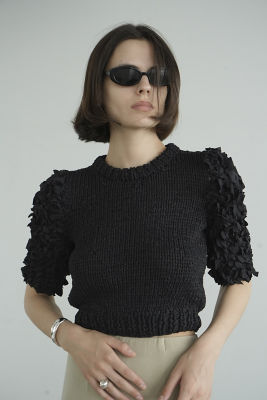 ＜CLANE (Women)＞ＦＲＩＬＬ　ＨＡＬＦ　ＳＬＥＥＶＥ　ＨＡＮＤ　ＫＮＩＴ　ＴＯＰＳ