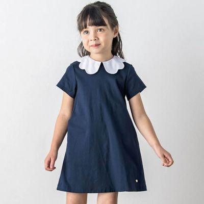 襟スカラップスムースワンピース　