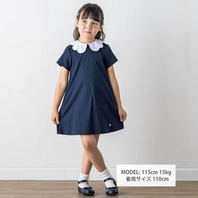 襟スカラップスムースワンピース　