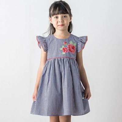 お花刺しゅうギンガムチェック　刺しゅうワンピース