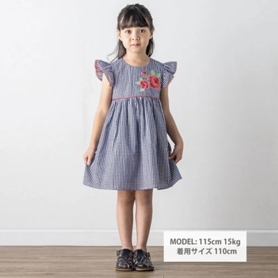 お花刺しゅうギンガムチェック　刺しゅうワンピース