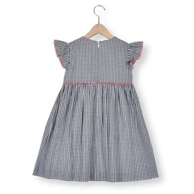 お花刺しゅうギンガムチェック　刺しゅうワンピース