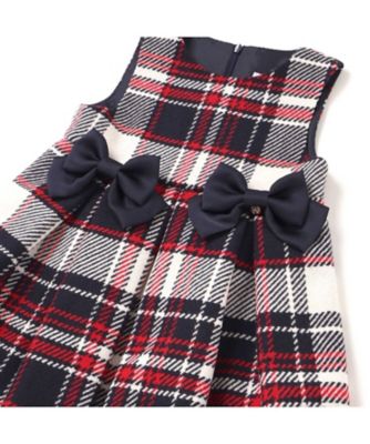 ウールチェックサイドリボン付きジャンパースカート 1723ー