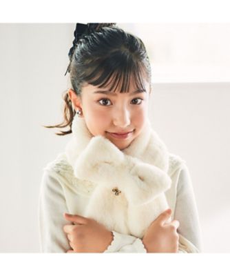 【新品未使用】ファーマフラー⭐︎ホワイト リボンふわふわファーマフラー 1734ー79034 | Tartine et