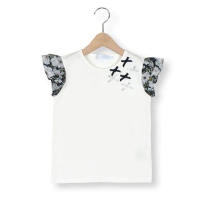 ＜Tartine et Chocolat (Baby&Kids) ＞リバティ（ＤｏｒｓｅｔＲｏｓｅ）セルロース袖フリル＋リボン付き半袖Ｔシャツ