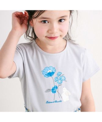 ウサギとお花プリント半袖Ｔシャツ　１７３５ー７３０７３