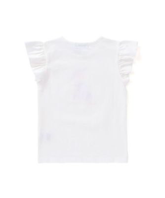 麦わら女の子プリント袖フリルＴシャツ　１７３５－７３５１２