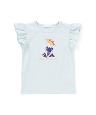 Tartine et Chocolat (Baby&Kids) /タルティーヌ・エ・ショコラ 麦わら女の子プリント袖フリルＴシャツ　１７３５－７３５１２