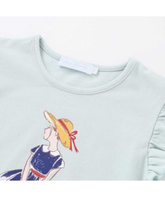 麦わら女の子プリント袖フリルＴシャツ　１７３５－７３５１２
