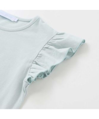 麦わら女の子プリント袖フリルＴシャツ　１７３５－７３５１２