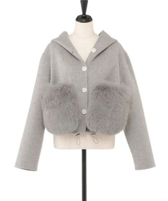 ＜U-Big (Women)＞【受注商品】１２月上旬以降お届け　ウールダブルフェイスフードフォックスポケットショートジャケット　２０２５－２０－３
