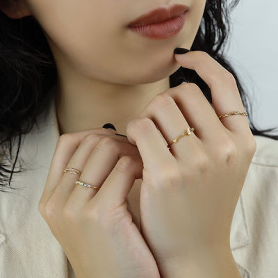 ete 18K カラーストーンリング K10YG レイヤード ムーンストーン/ホワイトトパーズ リング