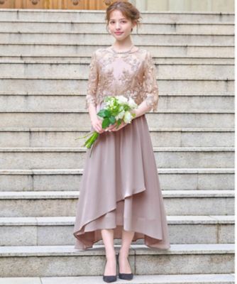 ワンピース 花柄レース プリーツ Aライン エレガント ミモレ丈 花柄レース切替ミモレ丈フレアワンピース スモールサイズ | GIRL
