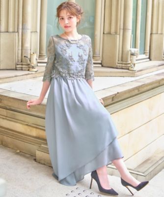 GIRL結婚式ワンピース花柄レース切替ミモレ丈フレア ガール GIRL 花柄レース切替ミモレ丈フレア結婚式パーティー