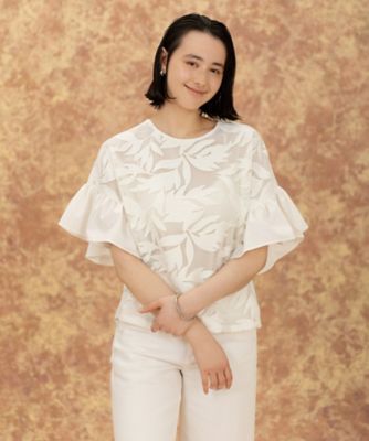 LUNA＆CO/ルナアンドコー 前身頃レース使い袖フリルカットソー