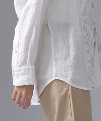 エド haddow リネンピンタックバンドカラーシャツ