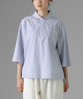 ＜BASCO (Women/大きいサイズ)＞ディラン・Ｃ　ｈａｄｄｏｗ　ストライプのサイドボタンプルオーバーシャツ　２３０９０６１ー１０