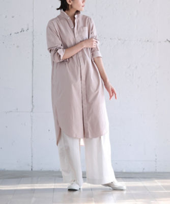 ＜BASCO (Women/大きいサイズ)＞ｈａｄｄｏｗ　ルイ　上質コットンペールピンクの製品染ロングシャツ