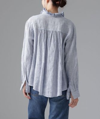美品✨haddow BASCO ストライプ柄シャツ　コットン100 フリル襟　M パウロ・B［Haddow］ストライプのたたみフリルカラーシャツ/ITEM