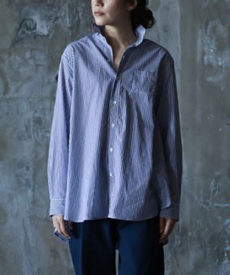 ＜BASCO (Women/大きいサイズ)＞ブラッド・ストライプ　ｈａｄｄｏｗ　襟ベルト付きストライプブラウス