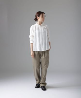パウロ麻 haddow ウォッシュドリネンのたたみフリル襟のシャツ 