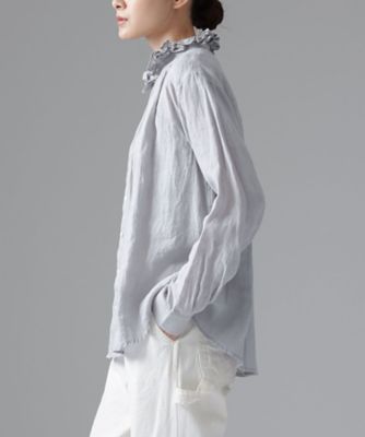 パウロ麻 haddow ウォッシュドリネンのたたみフリル襟のシャツ