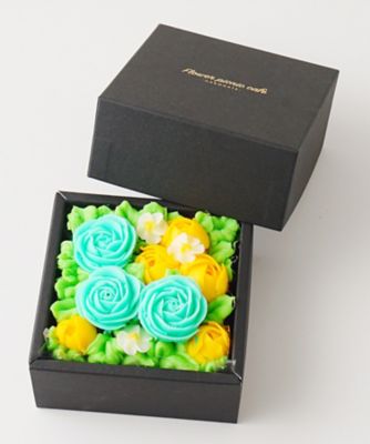 食べられるお花のボックスフラワーケーキミニ（ミントブルー）