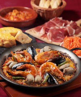 ＜スペイン料理 銀座びいどろ＞豪華生ハム付　スペイン料理　パエリアセット（２名様）
