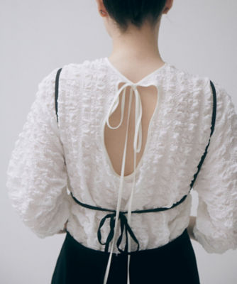 ＜LE CIEL BLEU (Women)＞Ｃｈｅｃｋ　Ｓｈｒｉｎｋｅｄ　Ｂｌｏｕｓｅ