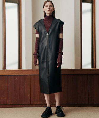 【LE CIEL BLEU】 Faux Leather Gilet Dress