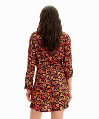 Desigual デシグアル ひざ丈総柄シャツワンピース L レッド Aライン デシグアル Desigual ワンピース長袖 SINGAPUR （グレー