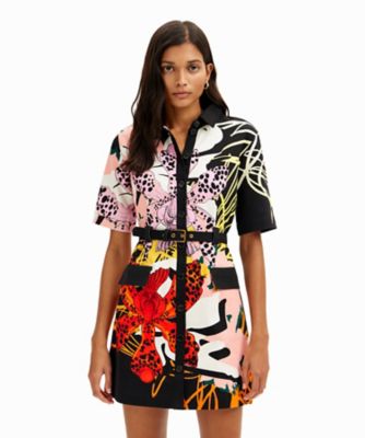 ＜Desigual (Women)＞Ｍ．Ｃｈｒｉｓｔｉａｎ　Ｌａｃｒｏｉｘ　蘭モチーフ　ショートシャツワンピース