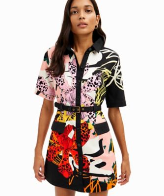 Ｍ．Ｃｈｒｉｓｔｉａｎ　Ｌａｃｒｏｉｘ　蘭モチーフ　ショートシャツワンピース