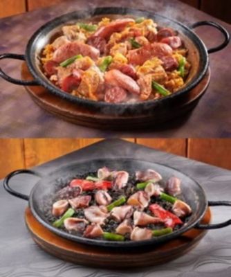 スペインレストラン サングリア/スペインレストラン サングリア スペイン産栗豚とチョリソーのパエリア＆イカ墨のパエリア