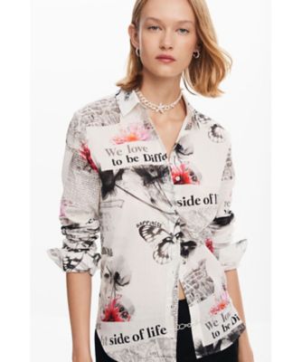 デシグアル Desigual 花モチーフ ストライプパッチワーク シャツ （ブルー） Amazon.co.jp: [デシグアル] ストライプパッチワーク シャツ