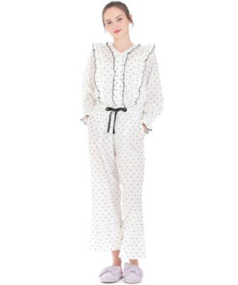 【SALE】Narue (Women)/ナルエー コットンカットドビーフリルパジャマ 25ー11411 ホワイト ルームウェア【三越伊勢丹/公式】