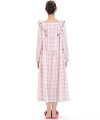 ナルエー ダブルガーゼチェックワンピース M-L ベージュ シャーリングダブルガーゼチェックワンピース｜パジャマ｜ナルエー公式