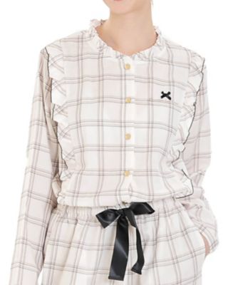 Narue (Women)/ナルエー 50/ダブルガーゼガーリーチェックフリルパジャマ 25-51410 ベージュ ルームウェア【三越伊勢丹/公式】