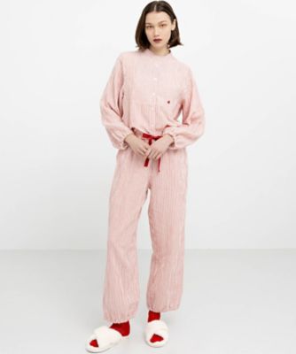 Narue (Women)/ナルエー シュークリームガーゼ(R)ストライプスタンドカラーパジャマ 25-52406 レッド ルームウェア【三越伊勢丹/公式】